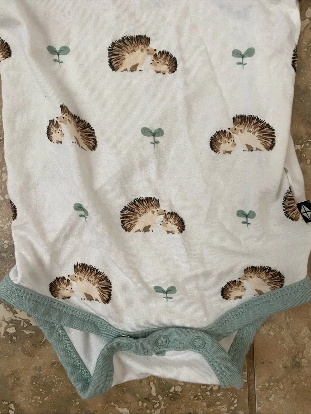 Kyte Baby 0-3m Bamboo Rayon Prickle Hedgehog Print Sage Snap Baby Bodysuit